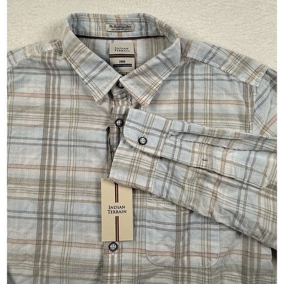 Indian Terrain Men's Medium Chiseled Corduroy Long Sleeve Button Up Plaid Shirt - Picture 1 of 7